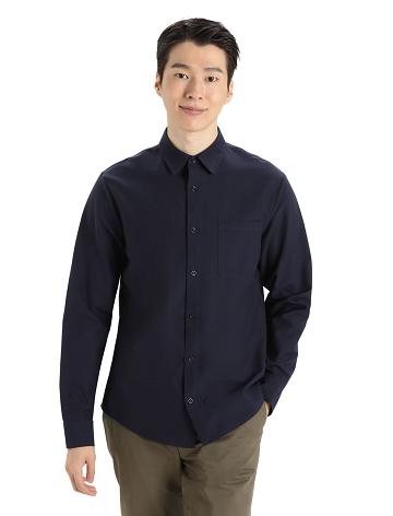 Pánské Long Sleeve Icebreaker Merino Berlin Shirt Tmavě Blankyt | CZ 1712ZUTG